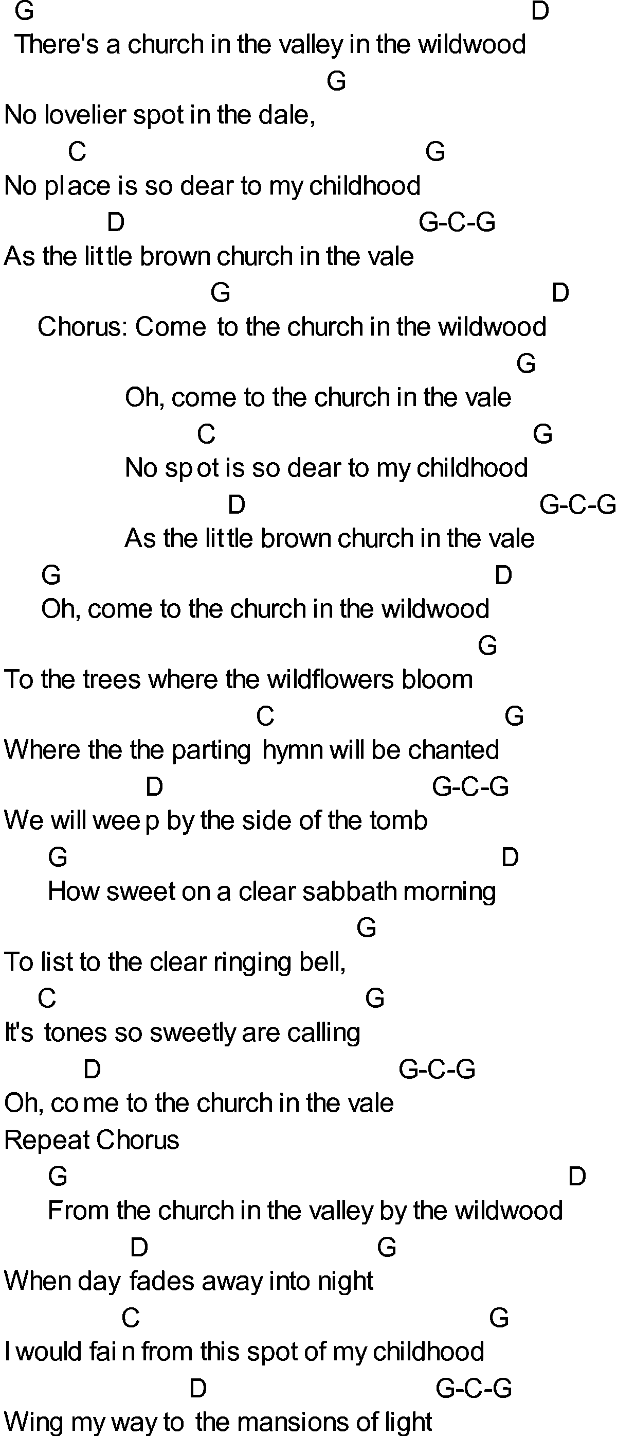 Bluegrass songs with chords - The Church In The Wildwood